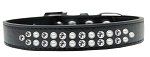 Two Row Pearl and Clear Crystal (Color/Size: Size 18 Black Dog Collar)