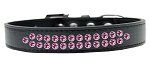 Two Row Bright Pink Crystal (Color/Size: Size 16 Black Dog Collar)