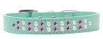 Two Row Pearl and Pink Crystal (Color/Size: Size 12 Aqua Dog Collar)