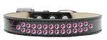 Two Row Bright Pink Crystal (Color/Size: Size 12 Black Ice Cream Dog Collar)