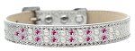 Two Row Pearl and Pink Crystal (Color/Size: Size 12 Silver Ice Cream Dog Collar)