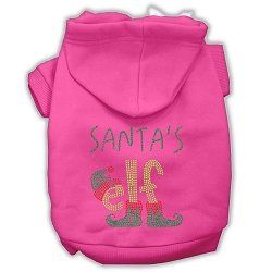 Santa's Elf Rhinestone Dog Hoodie (Color/Size: Bright Pink M)