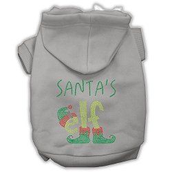 Santa's Elf Rhinestone Dog Hoodie (Color/Size: Grey S)