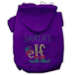 Santa's Elf Rhinestone Dog Hoodie (Color/Size: Purple S)