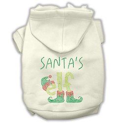 Santa's Elf Rhinestone Dog Hoodie (Color/Size: Cream S)