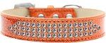 Three Row Clear Crystal Ice Cream Dog Collar (Color/Size: Orange Size 16)