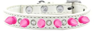 Crystal and Bright Pink Spikes Dog Collar