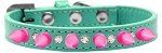Crystal and Bright Pink Spikes Dog Collar (Color/Size: Aqua Size 16)