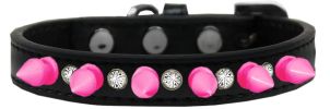 Crystal and Bright Pink Spikes Dog Collar
