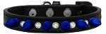 Crystal and Blue Spikes Dog Collar (Color/Size: Black Size 10)