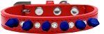 Crystal and Blue Spikes Dog Collar (Color/Size: Red Size 10)