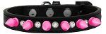 Crystal and Bright Pink Spikes Dog Collar (Color/Size: Black Size 12)