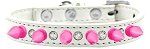 Crystal and Bright Pink Spikes Dog Collar (Color/Size: White Size 10)