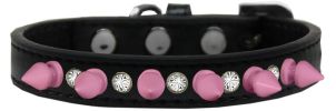 Crystal and Light Pink Spikes Dog Collar