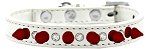 Crystal and Red Spikes Dog Collar (Color/Size: White Size 10)