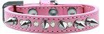 Crystal and Silver Spikes Dog Collar (Color/Size: Light Pink Size 12)