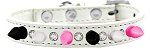 Crystal with Black, White and Bright Pink Spikes Dog Collar (Color/Size: White Size 10)