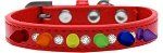 Crystal with Rainbow Spikes Dog Collar (Color/Size: Red Size 10)