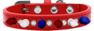 Crystal with Red, White and Blue Spikes Dog Collar