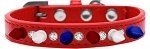 Crystal with Red, White and Blue Spikes Dog Collar (Color/Size: Red Size 10)