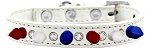 Crystal with Red, White and Blue Spikes Dog Collar (Color/Size: White Size 10)