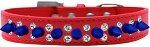 Double Crystal and Blue Spikes Dog Collar (Color/Size: Red Size 18)