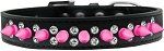 Double Crystal and Bright Pink Spikes Dog Collar (Color/Size: Black Size 18)