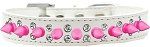 Double Crystal and Bright Pink Spikes Dog Collar (Color/Size: White Size 18)