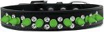 Double Crystal and Neon Green Spikes Dog Collar (Color/Size: Black Size 18)