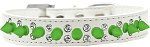 Double Crystal and Neon Green Spikes Dog Collar (Color/Size: White Size 18)