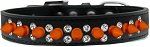 Double Crystal and Neon Orange Spikes Dog Collar (Color/Size: Black Size 18)
