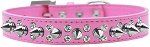 Double Crystal and Silver Spikes Dog Collar (Color/Size: Bright Pink Size 18)