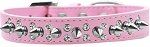 Double Crystal and Silver Spikes Dog Collar (Color/Size: Light Pink Size 18)