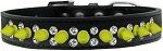 Double Crystal and Neon Yellow Spikes Dog Collar (Color/Size: Black Size 18)