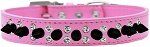Double Crystal and Black Spikes Dog Collar (Color/Size: Bright Pink Size 14)