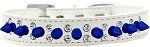 Double Crystal and Blue Spikes Dog Collar (Color/Size: White Size 12)
