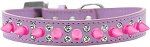 Double Crystal and Bright Pink Spikes Dog Collar (Color/Size: Lavender Size 14)