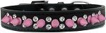 Double Crystal and Light Pink Spikes Dog Collar (Color/Size: Black Size 14)