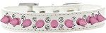 Double Crystal and Light Pink Spikes Dog Collar (Color/Size: White Size 14)