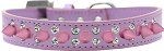 Double Crystal and Light Pink Spikes Dog Collar (Color/Size: Lavender Size 12)