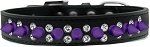 Double Crystal and Purple Spikes Dog Collar (Color/Size: Black Size 14)