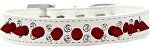 Double Crystal and Red Spikes Dog Collar (Color/Size: White Size 14)