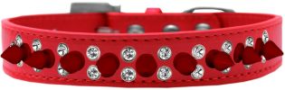 Double Crystal and Red Spikes Dog Collar