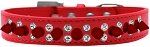 Double Crystal and Red Spikes Dog Collar (Color/Size: Red Size 12)