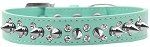 Double Crystal and Silver Spikes Dog Collar (Color/Size: Aqua Size 14)