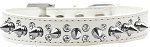 Double Crystal and Silver Spikes Dog Collar (Color/Size: White Size 14)