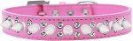 Double Crystal and White Spikes Dog Collar (Color/Size: Bright Pink Size 14)