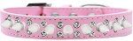 Double Crystal and White Spikes Dog Collar (Color/Size: Light Pink Size 14)