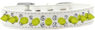Double Crystal and Neon Yellow Spikes Dog Collar