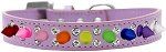 Double Crystal with Rainbow Spikes Dog Collar (Color/Size: Lavender Size 18)